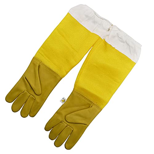 Imkerhandschuhe, 2 Stück, Schutzhüllen, atmungsaktiv, gelbes Netz, weißes Schaffell und Tuch für die Imkerei (Farbe… – Bild 4