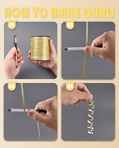 Image of PartyWoo Gold Ribbon, 500 Yard, Curling String Balloon Thin Gift Glitter Ribbon for Gift Wrapping Balloons Presents Floral Graduation Christmas Birthday Wedding Party Decorations (1 Roll)