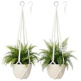 Ngdhkd 2Pcs Macrame Plant Hanger Plant Hanger Indoor Hanging Planters for Indoor Plants Decorative Modern Style Hand Knotted Woven Cotton Rope for Boho Home Decor No Tassels