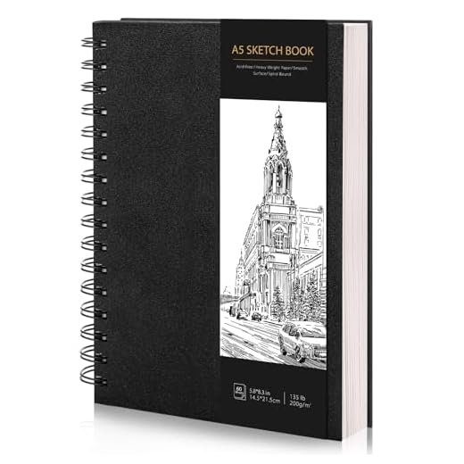 Skizzenbuch A5, Sketchbook 200g/m² Zeichenblock Weißes Blanko Papier Spiralgebundener Malblock zum Skizzieren Illustration Zeichenen (60 Blatt/120 Seiten)