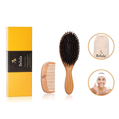 Belula Organic Hair Care Set.100% Boar Bristle Hair Brush Set And Detangling Boar Bristle Hair Brush. Restore Shine And Texture To Your Hair #TOP2