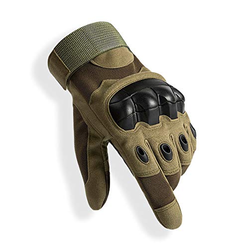 GRTE Taktische Handschuhe Für Herren Motorrad Full Finger Touch Screen Hard Knuckle Militärhandschuhe Jagd Airsoft Schießen Training Klettern Heavy Duty Arbeit Reiten Radfahren Handschuhe,Grün,L Cover