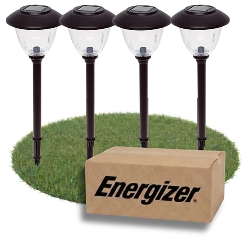 Energizer Solar Patio Lights - 8 Pack Waterproof Solar Power Lights for Outdoor with 15 Lumen Output & Patterned Glass & Metal Finish, Easy to Install Stake Lights for Sidewalks Illumination - Bronze