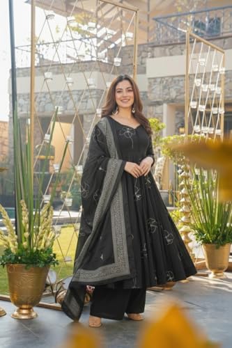 Image of ANNI Designer Women's Viscose Blend Umbrella Style Printed Kurta Palazzo with Dupatta | Elegant Kurta Set for Women | Stylish Palazzos & Dupatta Set | Ethnic Wear for Women