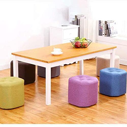 Pouf repose-pieds en tissu violet avec structure en bois stable