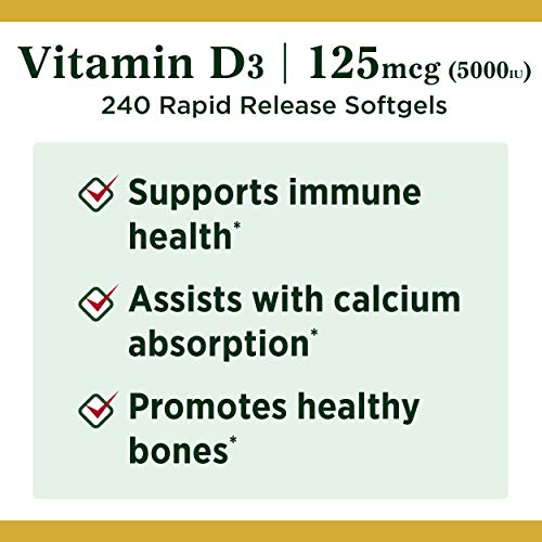Vitami n D by Nature’s Bounty for immune support. Vitamin D provides immune support and promotes healthy bones. 5000iu, 240 Softgels