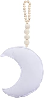 ARTIBETTER Decoração de casa guirlanda pingente de lua estilo nórdico amadeirado berço de bebê pendurado conta de oração adorável pingente de lua de pelúcia teto carro espelho retrovisor decoração para quarto de crianças, berçário, decoração de carro branco