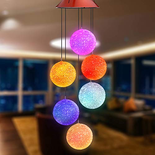 Topspeeder Wind Chimes Crystal Ball Solar Wind Chimes Color-Changing Outdoor Waterproof Wind Mobile Led Solar Powered Wind Chimes Outdoor Decor, Yard Decorations - Thumbnail 4