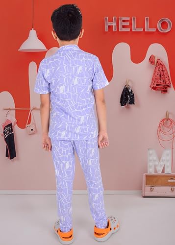 Image of 3BROS Unisex Pure Cotton Short Sleeve Kids Night Dress for Boys & Girls Nightwear /Sleepsuit /Sleepwear /Loungewear Night Suit for Boys and Girls Top and Pyjama Combo Set | JB20HS6031-Parent