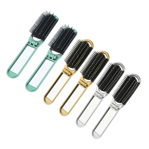 Ipetboom 6個折りたたみ式ヘアブラシ 旅行用ポケットヘアブラシ ミニデタングラーブラシ 鏡付きコンパクトコーム 女性用ヘアスリングツール
