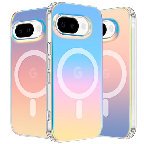 nicekool Magnétique Coque pour Google Pixel 9a, Compatible avec MagSafe Étui Protection Anti Rayures Antichoc Housse Téléphone Mate Translucide Holographique Irisée Case Givrée, Crépuscule​
