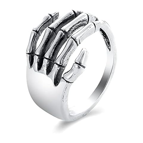Cimenexe Gothic Skull Hand Rings Vintage Skeleton Hand Finger Rings Skeleton Hand Knuckle Ring Punk Scary Rings Jewelry for Women and Girls Halloween Party Cosplay Cover