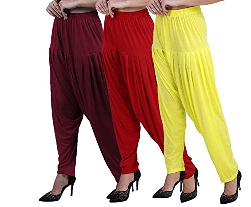 Image of CASUALS Women's Regular Fit Viscose Drawstring Patiala Harem Pants Combo Pack 3