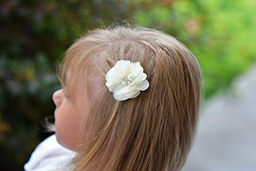 image for Baby Girls Chiffon Flower Hair Clips with Rhinestones and Pearl,YYCRAF