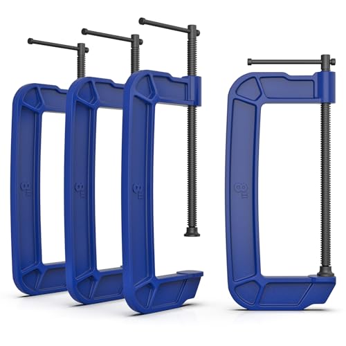 KARRYTON 8 inch C Clamps 3-3/4(95mm) Large Deep Throat Ductile Iron G-Clamp w/ 2930LB Clamping Force Unique Ergonomic Design for Welding Woodworking Metal and DIY Projects 4-Pack