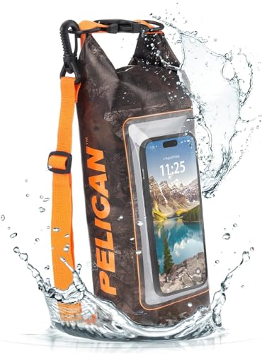 Image of Pelican Marine IP68 Waterproof Dry Bag 2L w /Phone Pouch /Case - Hunter Camo | Roll Top Waterproof Backpack with Touchscreen Phone Pouch - Swimming, Kayaking, Camping, Rafting, Fishing & Travel Essentials