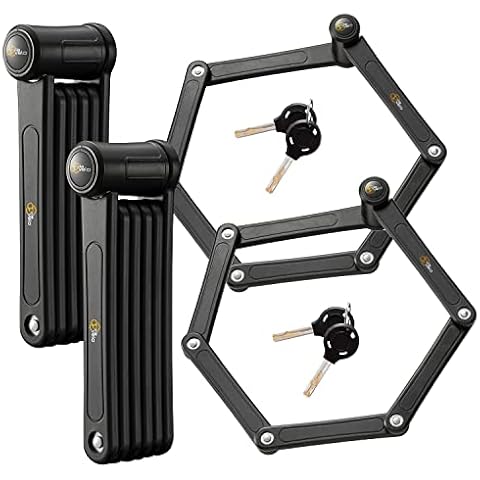 Via Velo 2 Folding Bike Lock Set | Same Key System Keyed Alike, New 2022, Heavy Duty Hard Steel, Lightweight, Bike Lock for Electric Bike, Electric Scooter, Dirt Bike for Adults with Mounting Case Cover