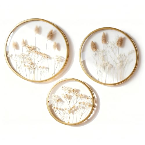 WPAJIRZO Wanddeko Boho Stil Glasrahmen mit gepressten Trockenblumen, 3er...