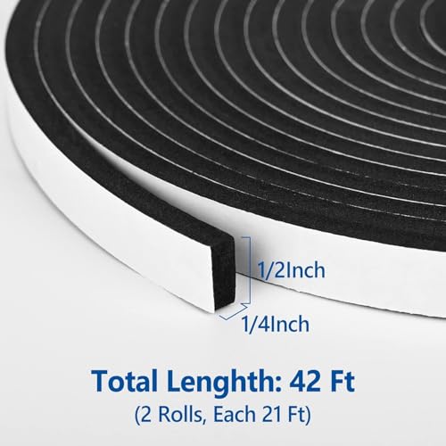 Image of Kikerike Self Adhesive Foam Tape Weatherstrip 1 /2In x 1 /4In x 42Ft High Density Foam Insulation Strips Seal Weather Stripping with Strong Adhesive for Door and Window Sound Isolation Soundproofing