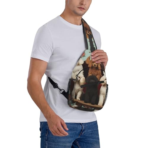 Bolso tipo Sling con diseño de perros Poodles Negro miniatura 7