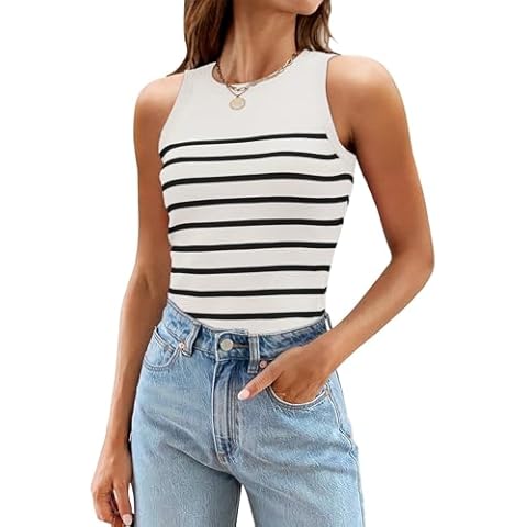 Merokeety Women's High Neck Striped Tank Top Cover