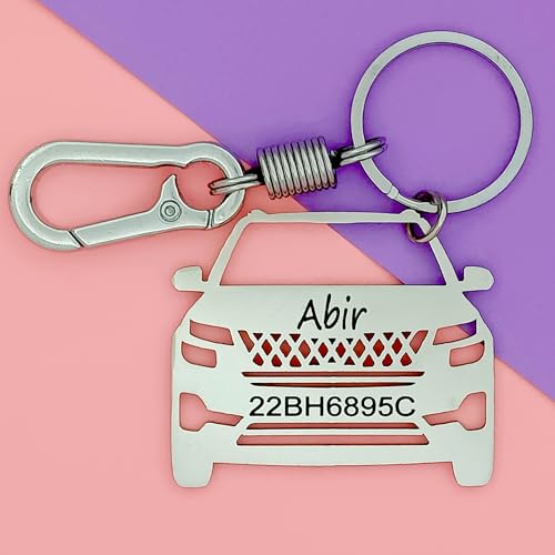 Image of Premium Personalized Stainless Steel Car Key Chain Customized Car Number Plate On Your Car Model Keychain Best Gift For Him Memorial Gift Keychain, Silver