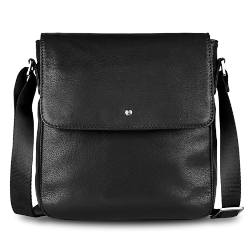 Bolso bandolera bugatti de piel negra con solapa segura y correa ajustable de hombre