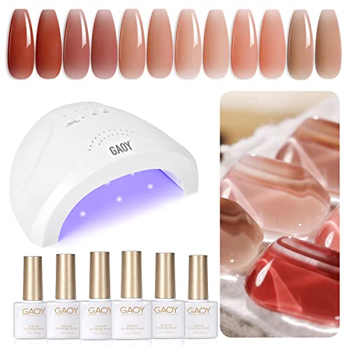 GAOY Icy Jelly Gel Nail Polish with UV Light Set of 6 Colors Including Red Pink Nude Gel Polish Kit