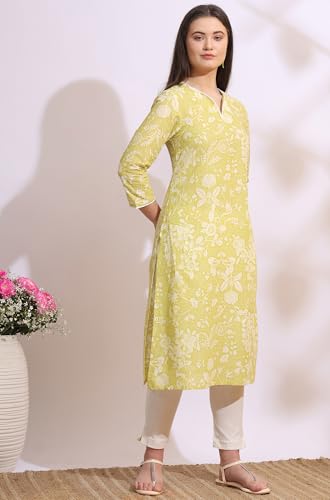 Image of W for Woman Pink Bold Geometric Printed Pure Cotton Straight Kurta