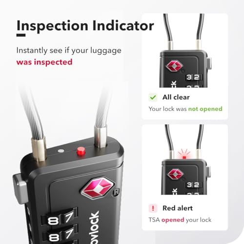 TSA Approved Luggage Locks with Inspection Indicator – Travel Padlocks with Flexible Cable for Suitcases, Backpacks, Carry-On Bags & More – Suitcase Locks, 4-Pack, Black - Image 6