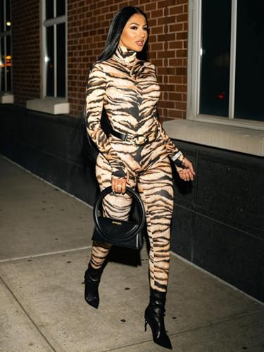 Enterizo de otoño para mujer de manga larga: comodidad de una pieza con audaz estampado de tigre 5