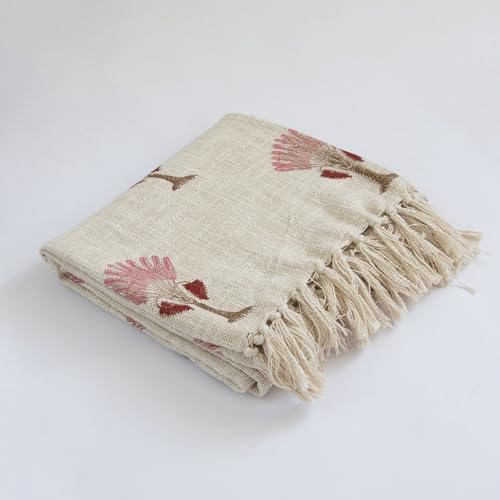 Image of 100% Cotton Sofa Throw Blanket with 2 pcs Cushion Covers Lightweight Decorative Couch & Bed Throw (Pack of 3, Floral Tree Print)