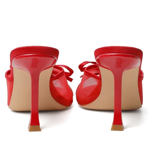 Image of Mostrin Kitten Heels for Women Round Toe Heels With Bow Vintage Mules Sexy Slip on Stiletto Backless Sandals for Party Daily