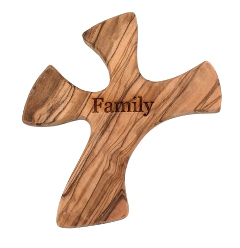 Olive Wood Prayer Cross: Hand Held Cross Made to Perfectly Fit in Your Hand (Family)