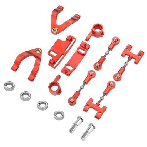 RC Car Parts for WPL D12 D22 D32 D42 Metal Steering Cup Upper Lower Arm Steering Slider Turning Block Link Rod Kit 1/10 RC Car Upgrade Parts Accessories(Red)