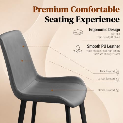 Image of Modern Dining Chairs Set of 8, PU Leather Dining Room Chairs, Upholstered Kitchen Chairs with Ergonomic Backrest & Sturdy Metal Legs, Grey