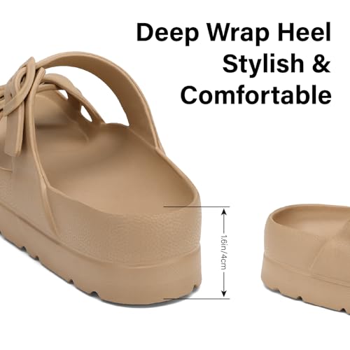 Image of TIKVAW Womens Arch Support Platform Sandals Comfort Slides Thick Soles Flat Sandals With Adjustable Buckle & Ultra Cushion