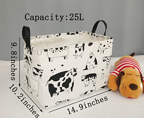 Image of Kid Clothes Storage Basket Gift Shelf Basket Toy Storage Bin, Nursery Basket Organizer Box for Children With Handles for Room Deco (Cow)