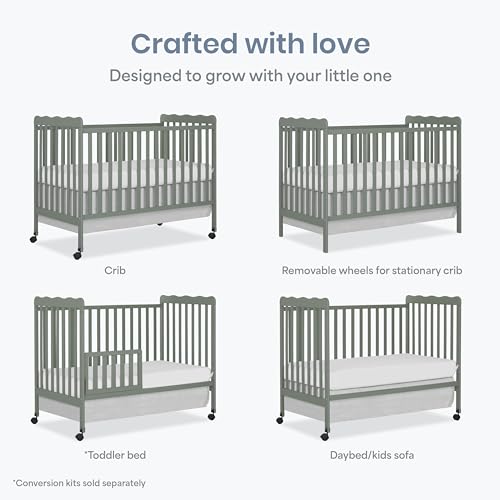 Image of Dream On Me Carson Classic 3-in-1 Convertible Full-Size Baby Crib in Meadow Green, GreenGuard Gold & BSA, 4 Mattress Heights, Converts to Day & Toddler Bed, Locking Wheels, Classic Nursery Design