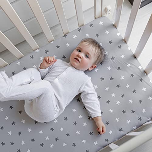 Gllquen Baby Crib Sheets For Boys Girls, Organic Fitted Crib Sheets Elastic Toddler Bed Crib Mattress Sheet Floral Pattern, Standard Safe Crib Sheets For Baby Unisex 52"X 28" X9"(Star) #TOP1