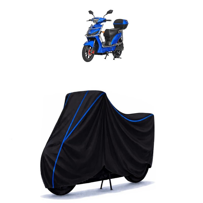 Image of Scooty Cover Water Resistant for Avan Motors Xero Plus | Universal Scooter & Bike Cover | Heavy Duty UV Dust, Rain & Scratch Protection Weather Indoor Outdoor | Black with Blue Piping