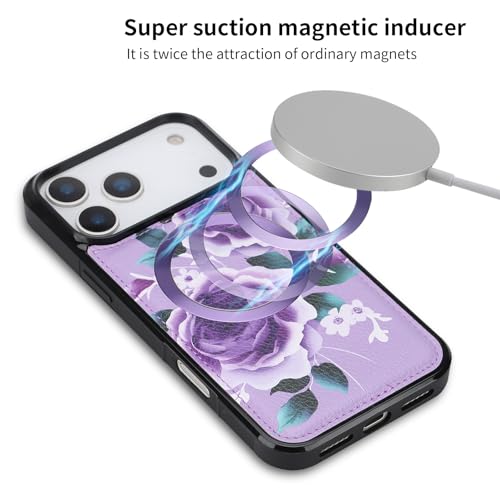 LITOU Compatible with iPhone 17 Pro Phone Case Wallet for Women Men,Detachable Magnetic,Card Holder,Wristlets Zipper Leather Flip Wallet Case.PurpleFlower by LITOU - Used condition - Image 6