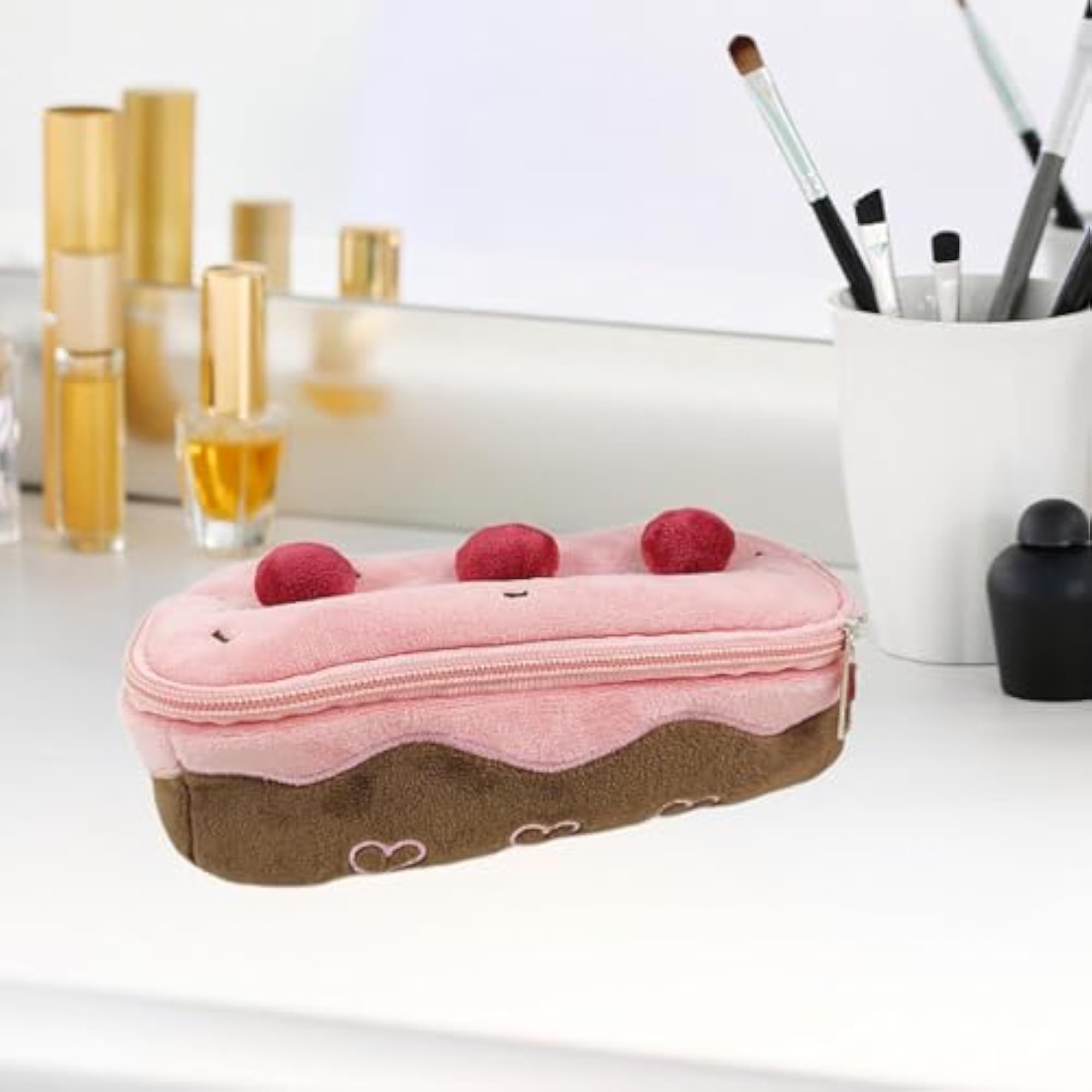 Plush Pencil Case Cherry Cake Shape Organizer, Gift for Kids
