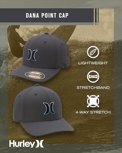 Image of Hurley Men's Baseball Cap - Dana Point Cotton Ripstop Stretch Fitted Cap for Men with Gradient Embroidered Icon (Size: S-XL)