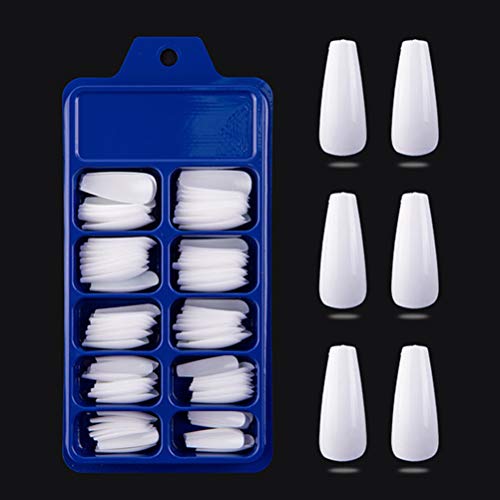 Hoonee 100 Stück Ballerina Särge Künstliche Nagel Fingernägel Nagelspitzen vollständiger Abdeckung in 10 Farben, Falsche Nägel Tips für DIY-Nagelkunst und Nagelstudios(Weiß) Cover
