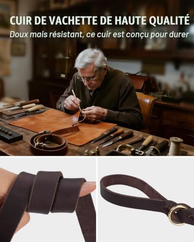 Joytale Laisse Chien Cuir, Laisse en Cuir Robuste pour Chien avec Crochet en Laiton, Douce Et Durable, Adaptée Aux Petits, Moyens Et Grands Chiens（Marron, 150cm×2cm） – vue 2