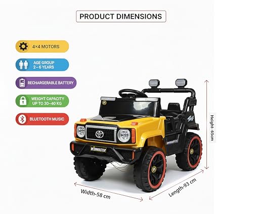 Image of Wishmaster 4x4 Kids Electric Ride On Jeep with Remote Control | Battery Operated Car for Kids 2-6 Years | RGB LED Lights, Bluetooth Music | Birthday Gift | 1-Year Warranty On Motors & Motherboard