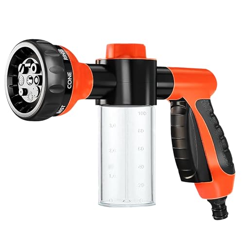 AMJKEJI Garden Hose Spray Nozzle Hose Spray Gun with 8 Sprayer Patterns Hose Nozzle with Thumb Control Anti-Slip Water Spray Gun for Gardening Pets Bathing Cars Cleaning (Orange)