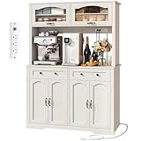 YITAHOME 71' Kitchen Pantry Cabinet with Charging Station, Tall Farmhouse Kitchen Hutch Cabinets with Microwave Stand and Storage, Buffet Pantry Cupboard with Countertop for Dining Room, White