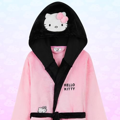Image of Hello Kitty Sanrio Robe for Girls, Teens, Fleece Hooded Bath Robe Cozy Loungewear Cinnamoroll Kuromi Kawaii Gifts For Girls (9-10 Years, Pink Hello Kitty)